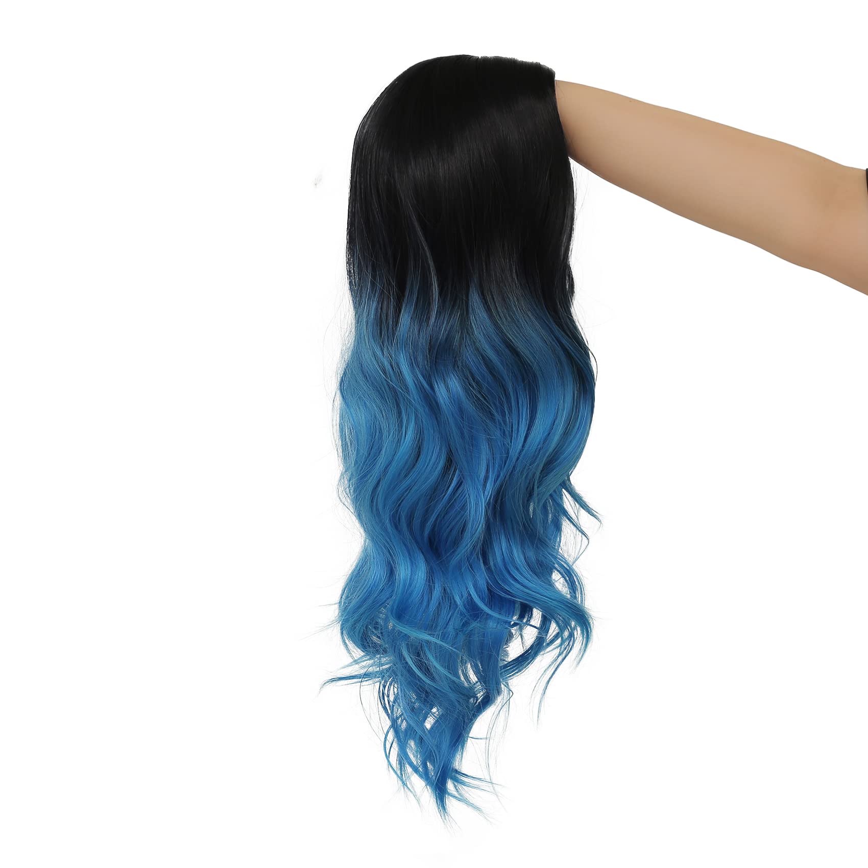 Amazon.com : Tseses Long Curly Ombre Blue Wavy Wigs for 