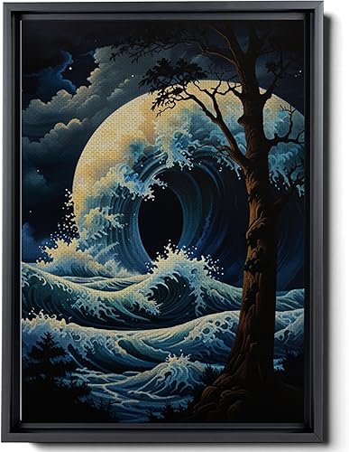 Canvas Print Wall Art Retro Wave Art A Storm Wall Art Print Sea Wave In The Night And Trees Stormy Waves Art Wall Art, Decor