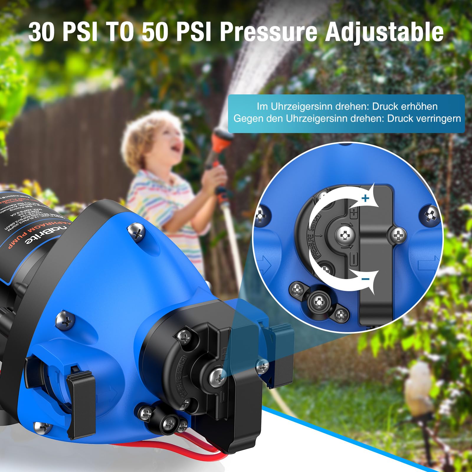 Membranpumpe 12V Wasserpumpe 3.3 GPM 50PSI Wasserpumpe Wohnmobil Selbstansaugend mit automatischem Druckschalter für Wohnmobil, Yacht, Imbisswagen, Camper, Marine