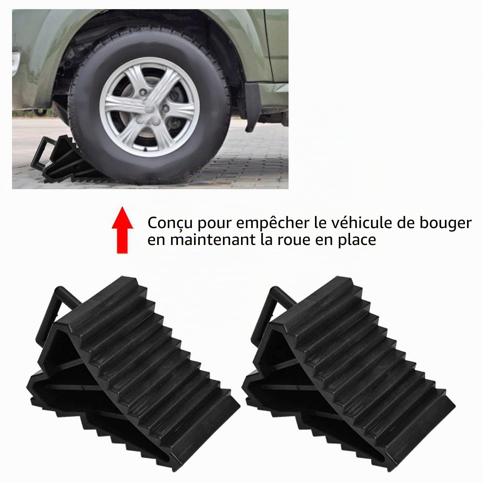Cale De Roue Caoutchouc, 2pcs Cale Roue De Voiture, Pneus Slip Stopper, Cale pour Remorque, Antidérapant VéHicule Camion Roue Pneu Cale Stop, Noir Bloc pour Tire Stopper for Car Truck Trailer
