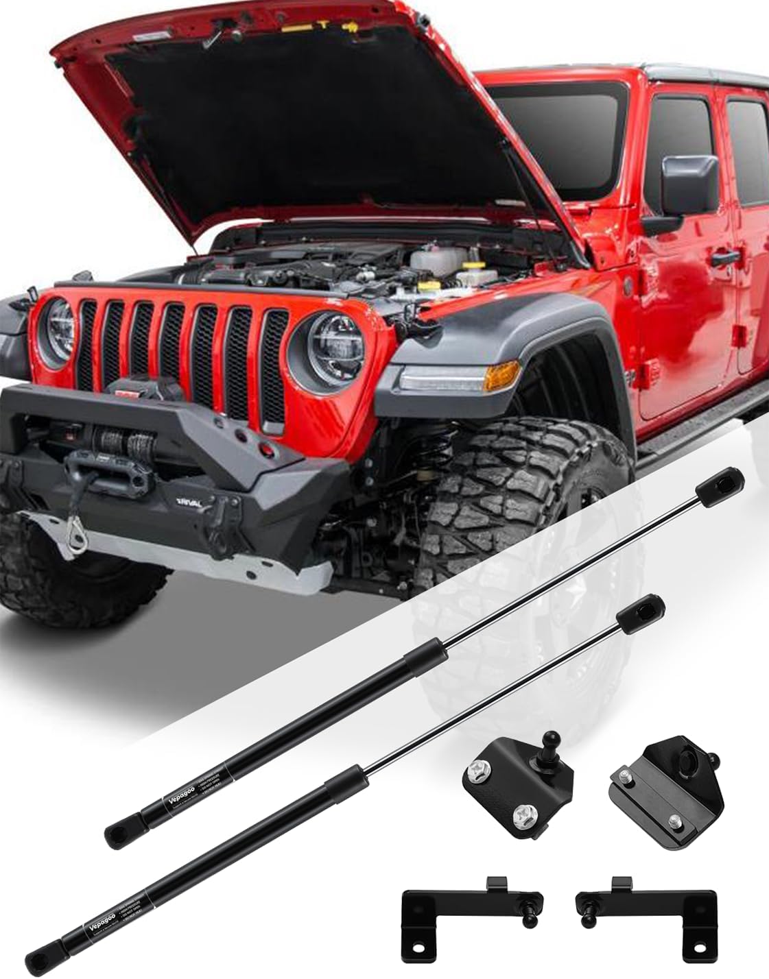 Vepagoo 2 Front Hood Gas Lift Supports Struts Compatible with Jeep Wrangler JL 2018+, for Jeep Gladiator JT 2020+, Set of 2