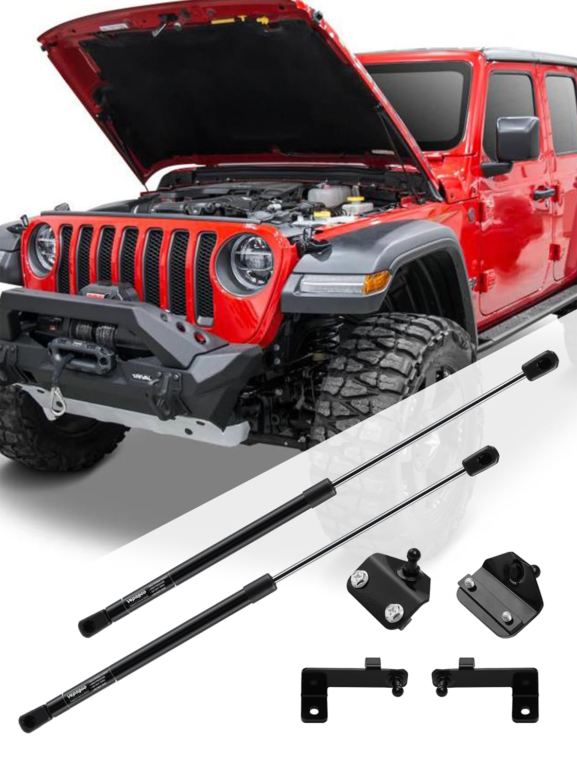 Vepagoo 2 Front Hood Gas Lift Supports Struts Compatible with Jeep Wrangler JL 2018+, Jeep Gladiator 2020+, Set of 2.