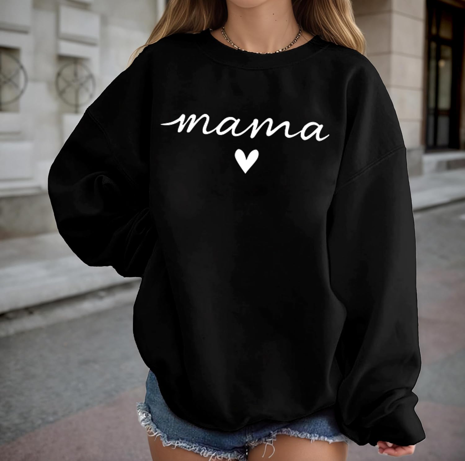 Mama Sweatshirts for Women Oversized Round Neck Casual Mama Letter Print Pullover Mom Hoodies Long Sleeve Blouse Tops - Image 3