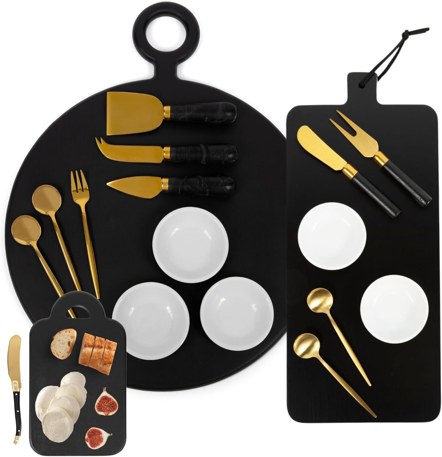 Grande Planche à Charcuterie En Bois D'acacia Avec Couteaux, Ardoises Et Bols En Acier