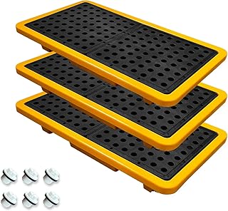3 Set Spill Containment Pallet with Drain 26x14x4.7in 5.3Gal Capacity Spill Control for Countertop lab Chemical Containers Tabletop Garage Modular Nestable Easy to Transfer Durable HDPE