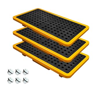 3 Set Spill Containment Pallet with Drain 26x14x4.7in 5.3Gal Capacity Spill Control for Countertop lab Chemical Containers Tabletop Garage Modular Nestable Easy to Transfer Durable HDPE