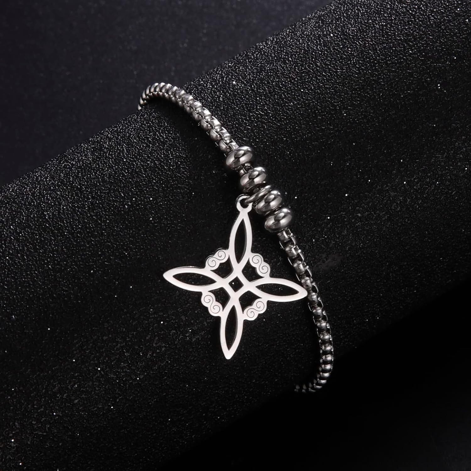 Miniatura 6 de SIPURIS Pulsera de nudo de brujas para mujeres y hombres, pulseras de eslabones de nudo celta de acero inoxidable, brujería, protección geométrica,
