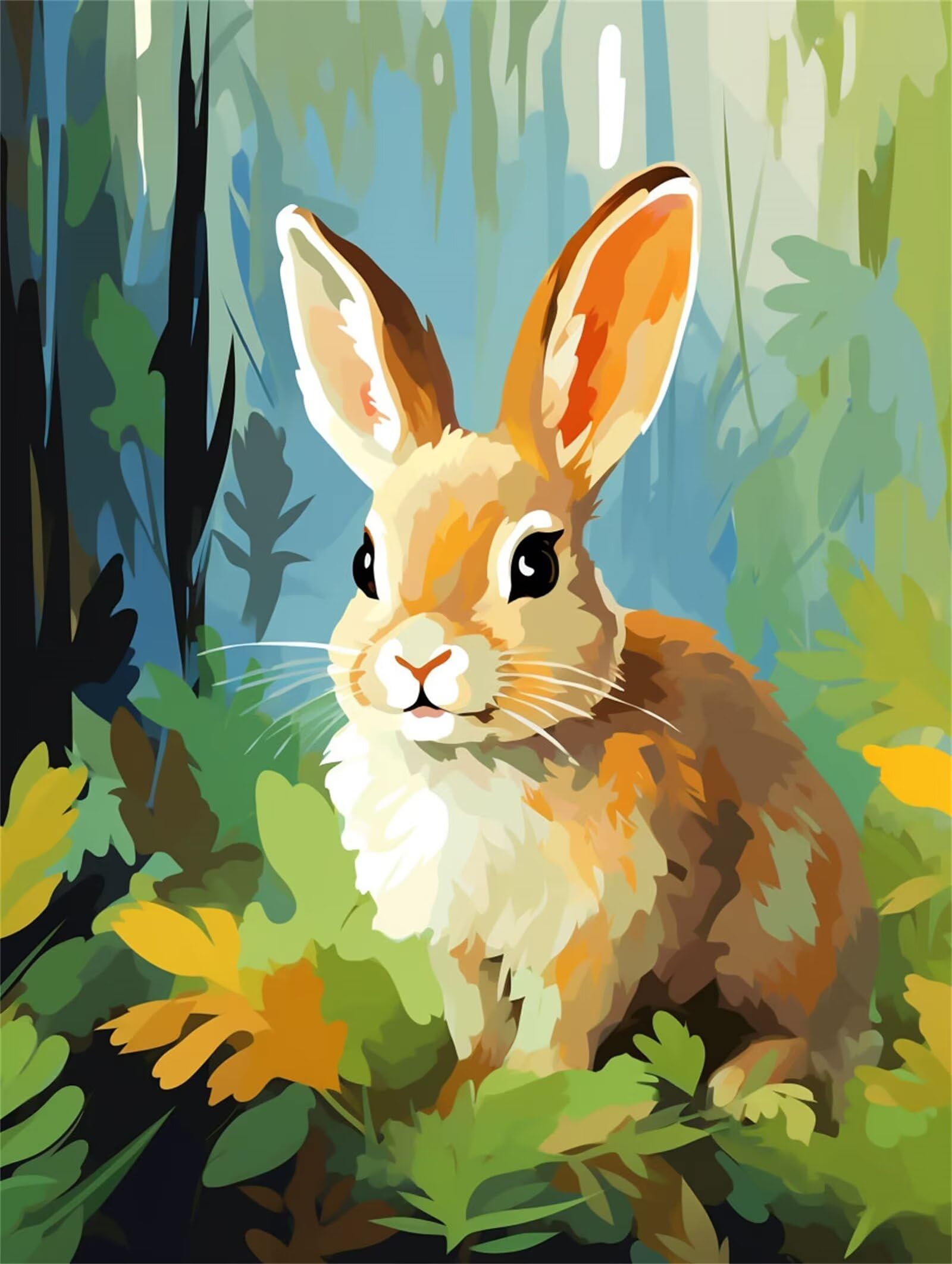 Paint by Numbers for Adults, DIY Rabbit Canvas Oil Painting Kit for Kids or Beginner, Animal Paint-by-Number Kits on Canvas, Acrylic Pigment Drawing Paintwork for Gifts and Home Wall Decor 12x16in