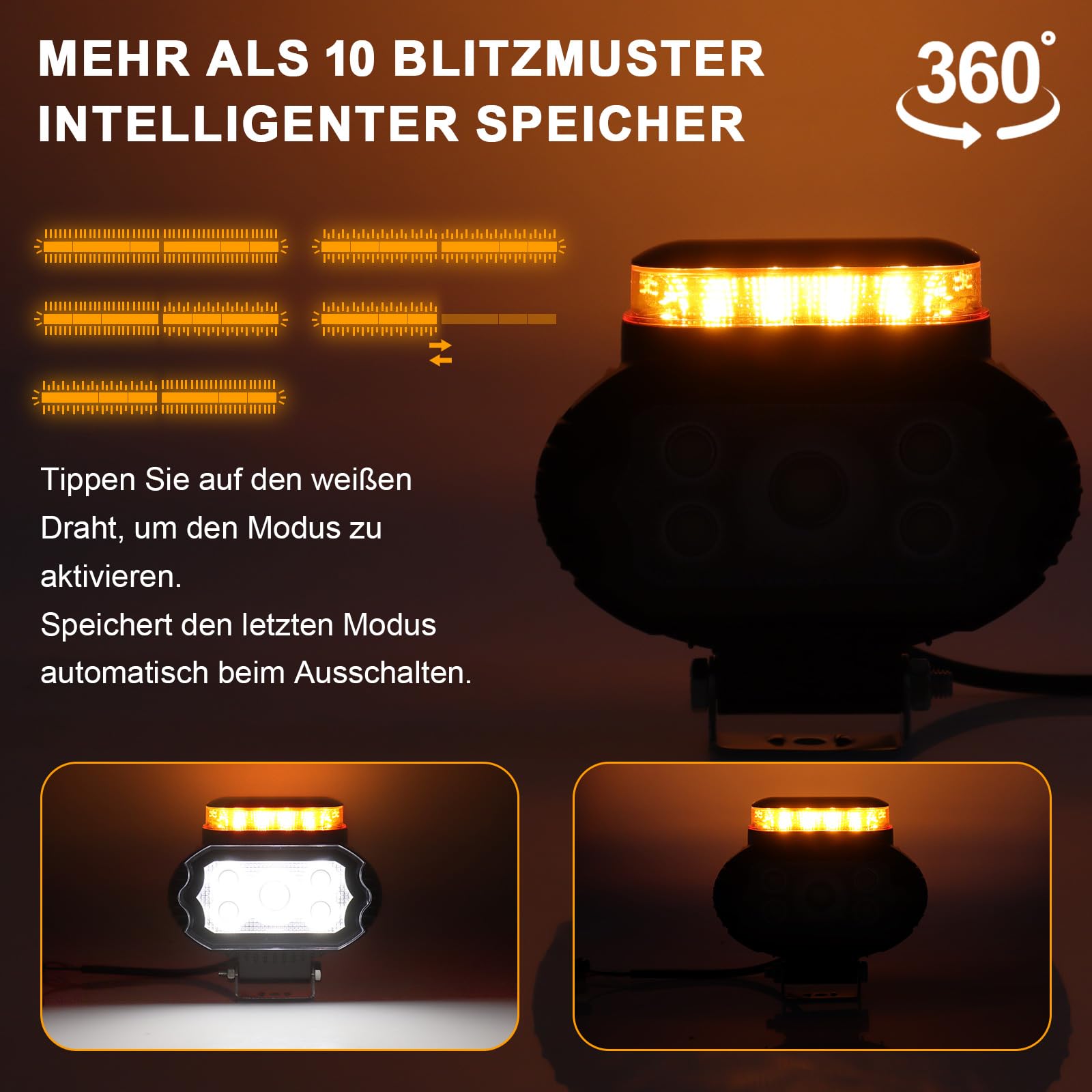 2-in-1 LED Arbeitsscheinwerfer 12V/24V Flutlicht mit Bernstein Warnlicht