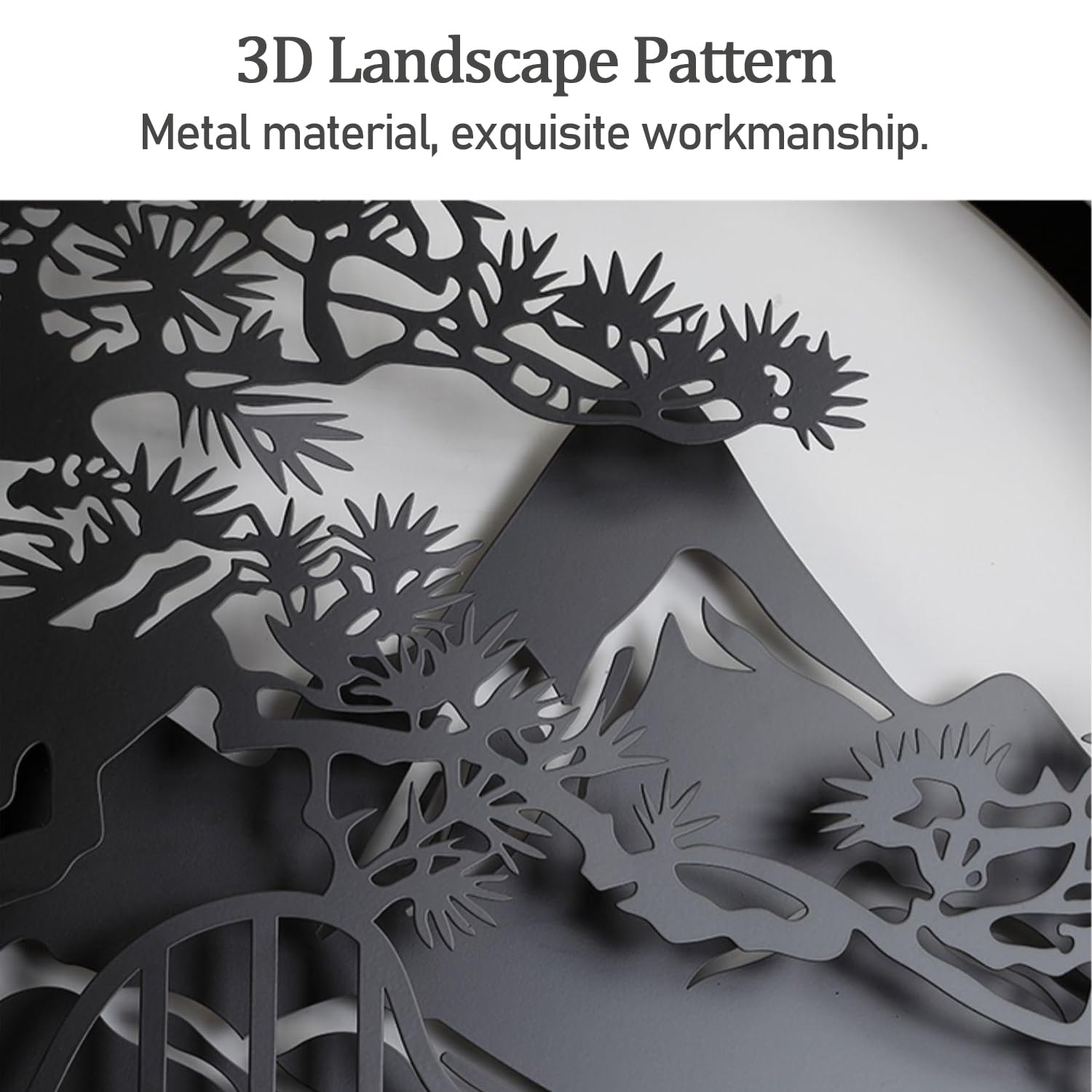 Malarstwo ścienne 3D Rzeźba wisząca na ścianie ， Dekoracja ścienna z metalu LED, rzeźby ścienne 3D z krajobrazem ze światłem LED, zewnętrzna pusta wodoodporna lampa ścienna(A,40cm)