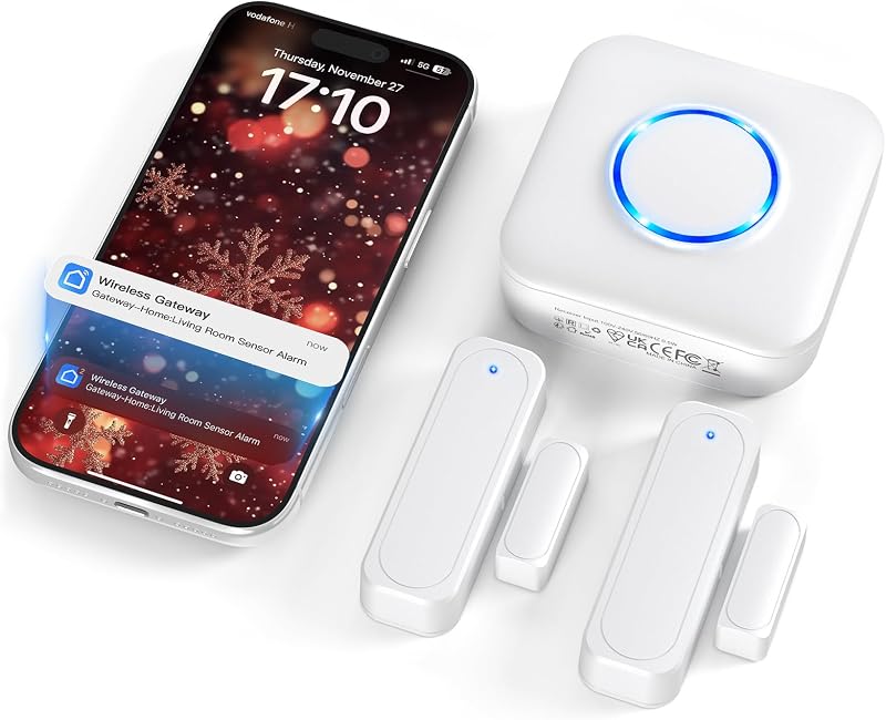 Door Chime, Smart WiFi Door Sensor Chime Window Sensor Alarm | Free Phone App Notifications For Business/Kids Safety/Home Security, 500 FT Range, 32 Ringtones, 5 Adjustable Volumes