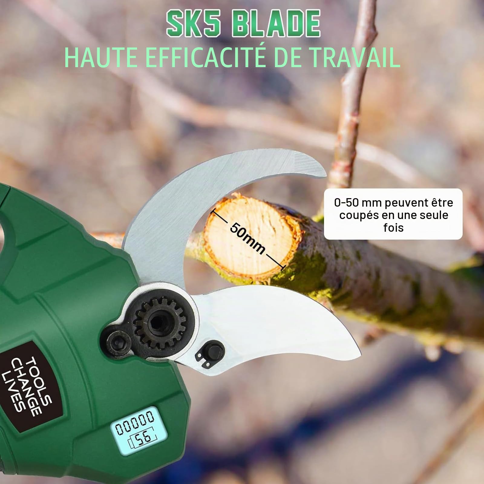 Secateur Electrique Sans Fil 50mm: Secateur Electrique - 21V Sécateur Électrique avec LCD-Anzeige & 2Pcs 3Ah Batterie Sécateur de Jardin