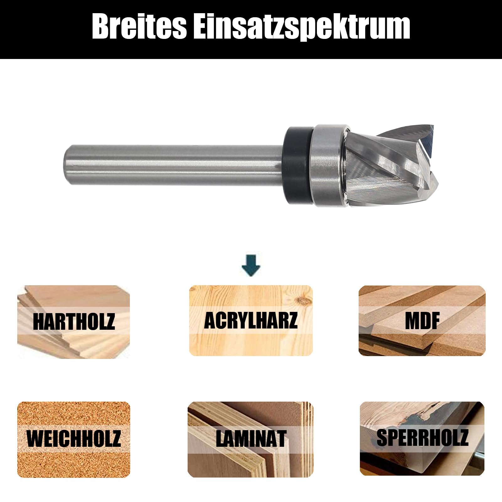 Fresa de enrasado en espiral de 8 mm, fresadora en espiral para fresadora superior, diámetro de corte de 16 mm, longitud de corte de 16 mm, ranura en espiral, rodamiento de bolas inferior para