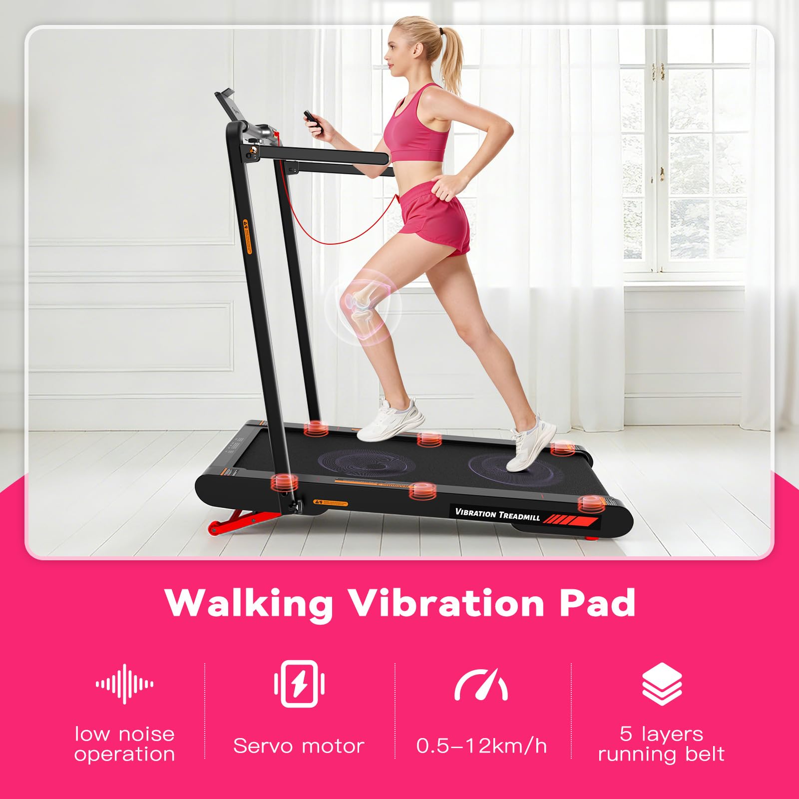 Sperax Tapis roulant vibrante 4 in 1 con inclinazione automatica al 10%, cuscinetto vibrante pieghevole con telecomando, tapis roulant da passeggio da 12 km/h con APP per la casa