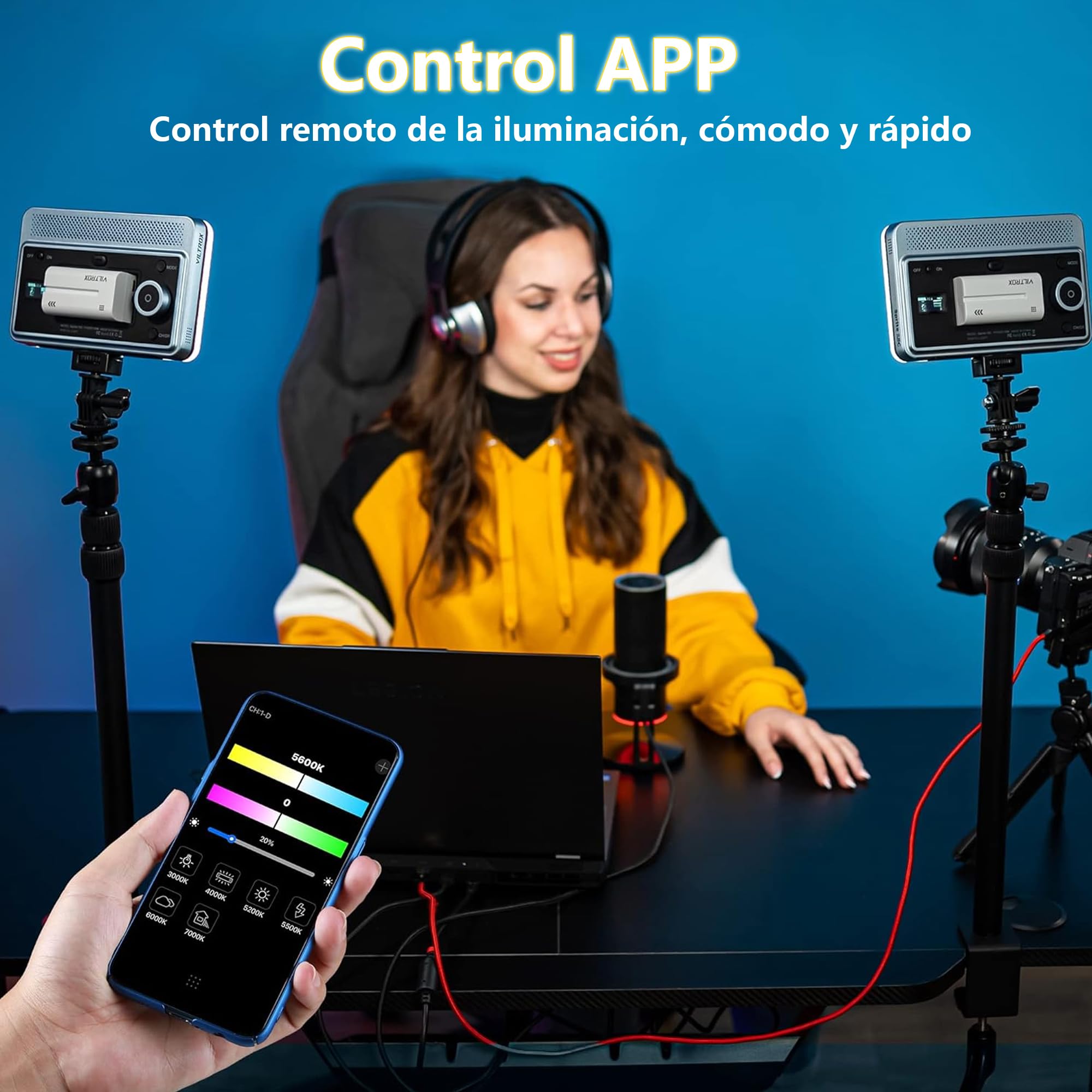 VILTROX Panel LED de 18 W 2800 K-6800 K CRI 95+ en la cámara, luz de video LED de control de smartphone de 1800 lúmenes, lámpara de relleno de fotografía regulable, 10 efectos de iluminación para