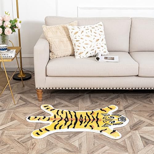 Miniatura 7 de ZSCYD-yingda1992 Tapete de baño con forma de tigre para baño, tapete de baño con dibujos animados de tigre amarillo, antideslizante, absorbente,