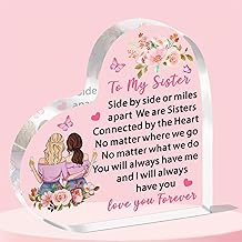 Sister Gifts - Gifts for Sister Birthday Christmas Female Girls Heart Plaque Acrylic Sisters Connected By Heart