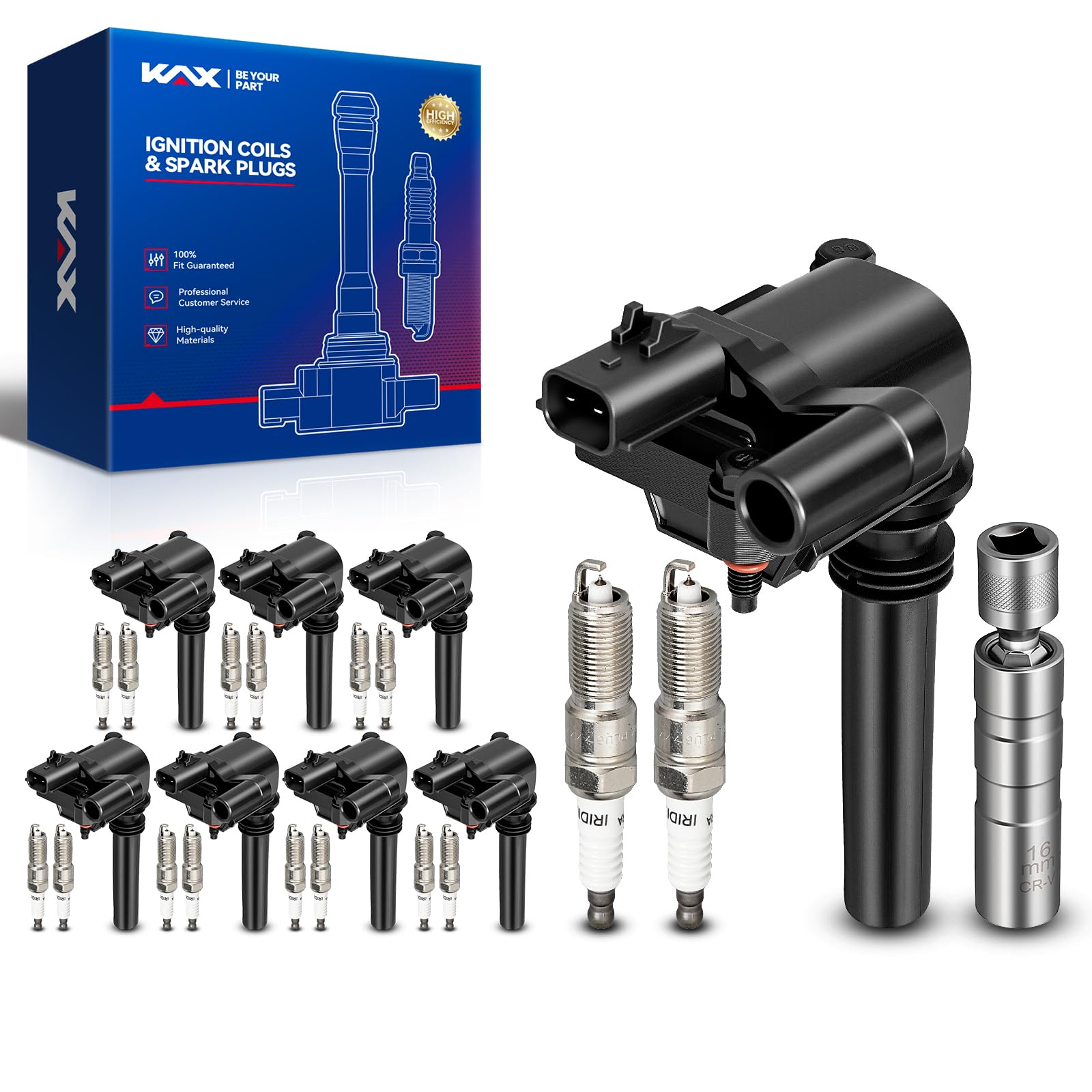 KAX 8 Ignition Coils &amp; 16 Spark Plugs Set for Dodge Ram 1500 2500 3500