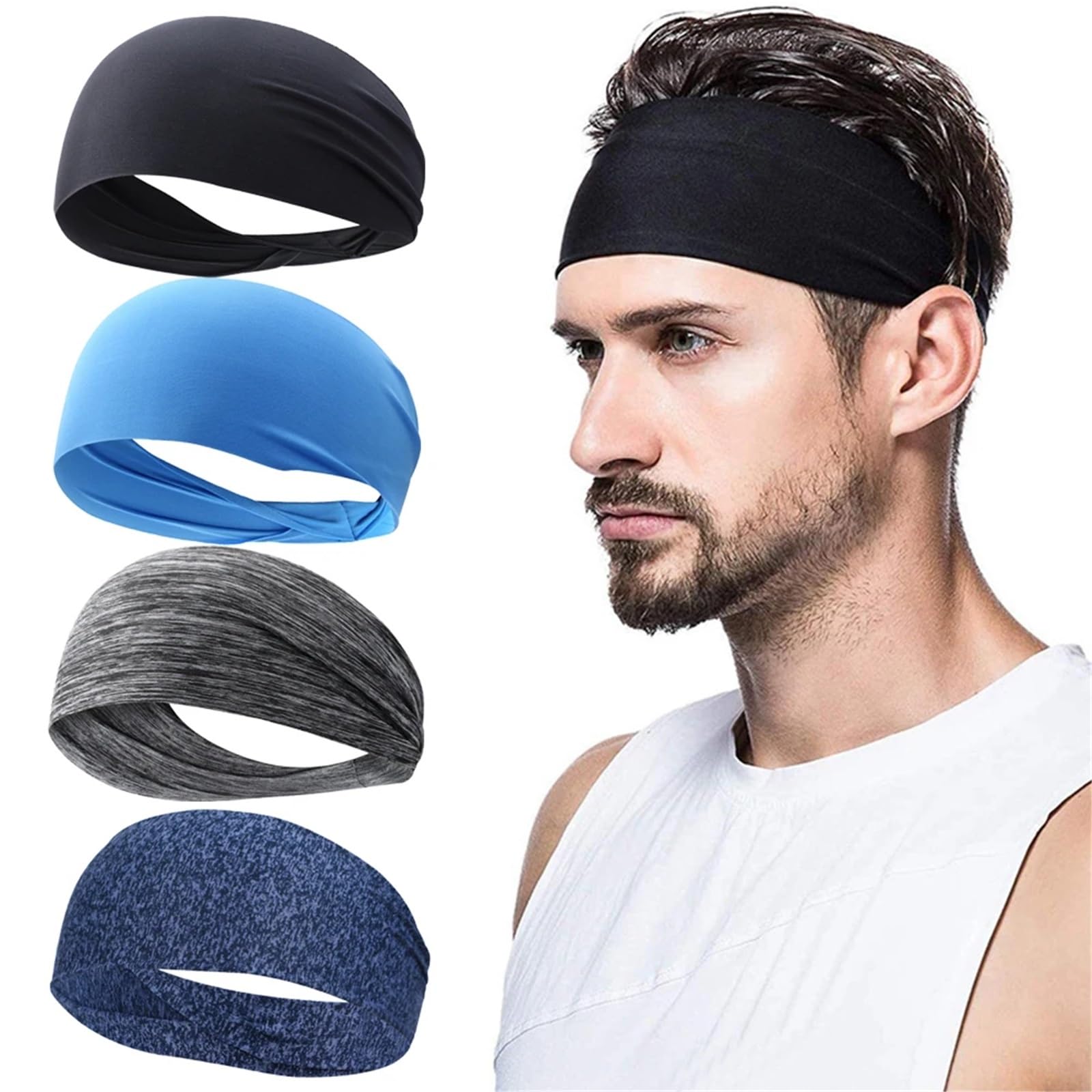 Elastyczna opaska sportowa do włosów, Sports Sweatband Headbands Pack Of 1-10 Black Grey Blue Dark(Grey 6pcs)