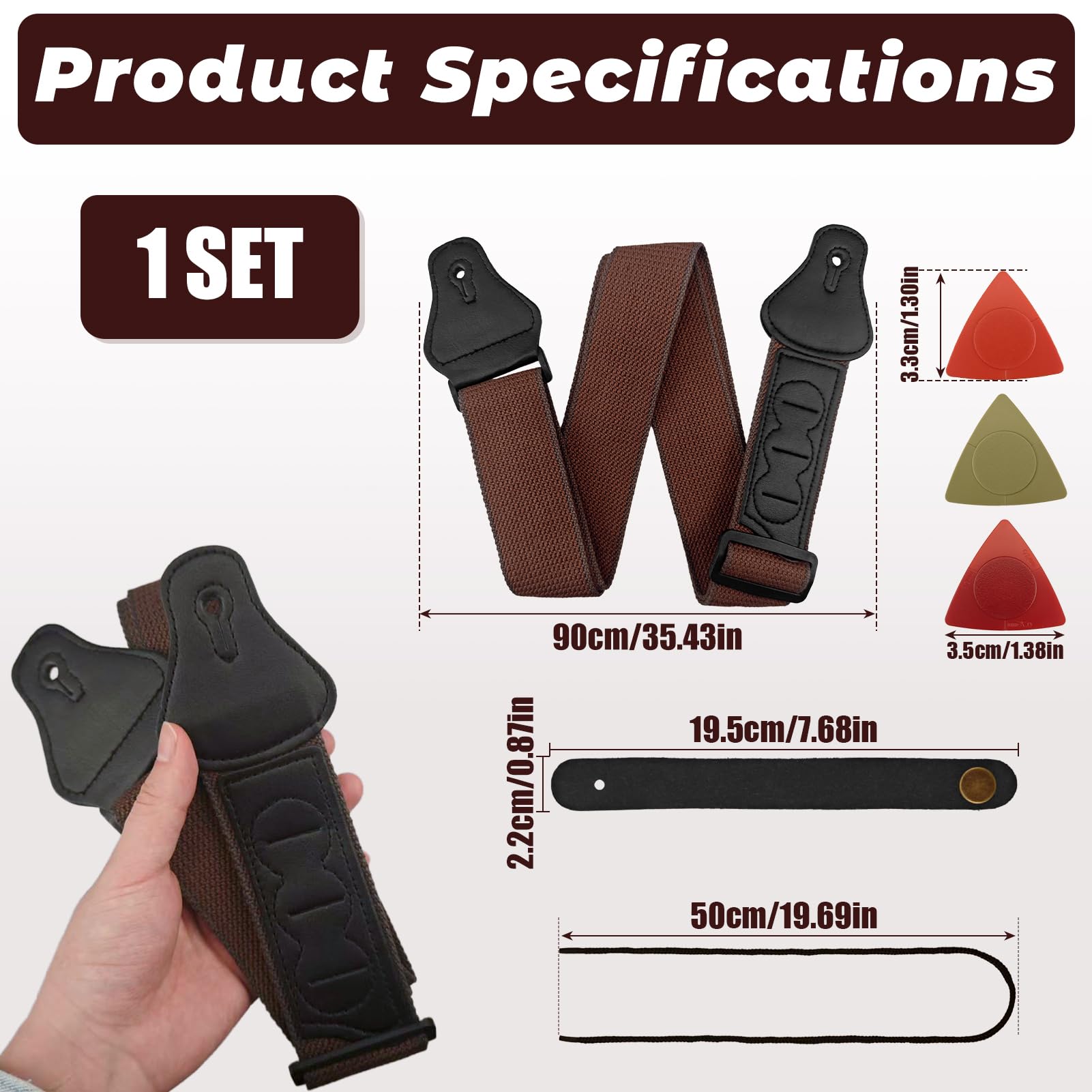 Hawpasy Guitar Strap Soft Cotton & Leather Ends Guitar Shoulder Strap Acoustic Guitar Straps - Image 2