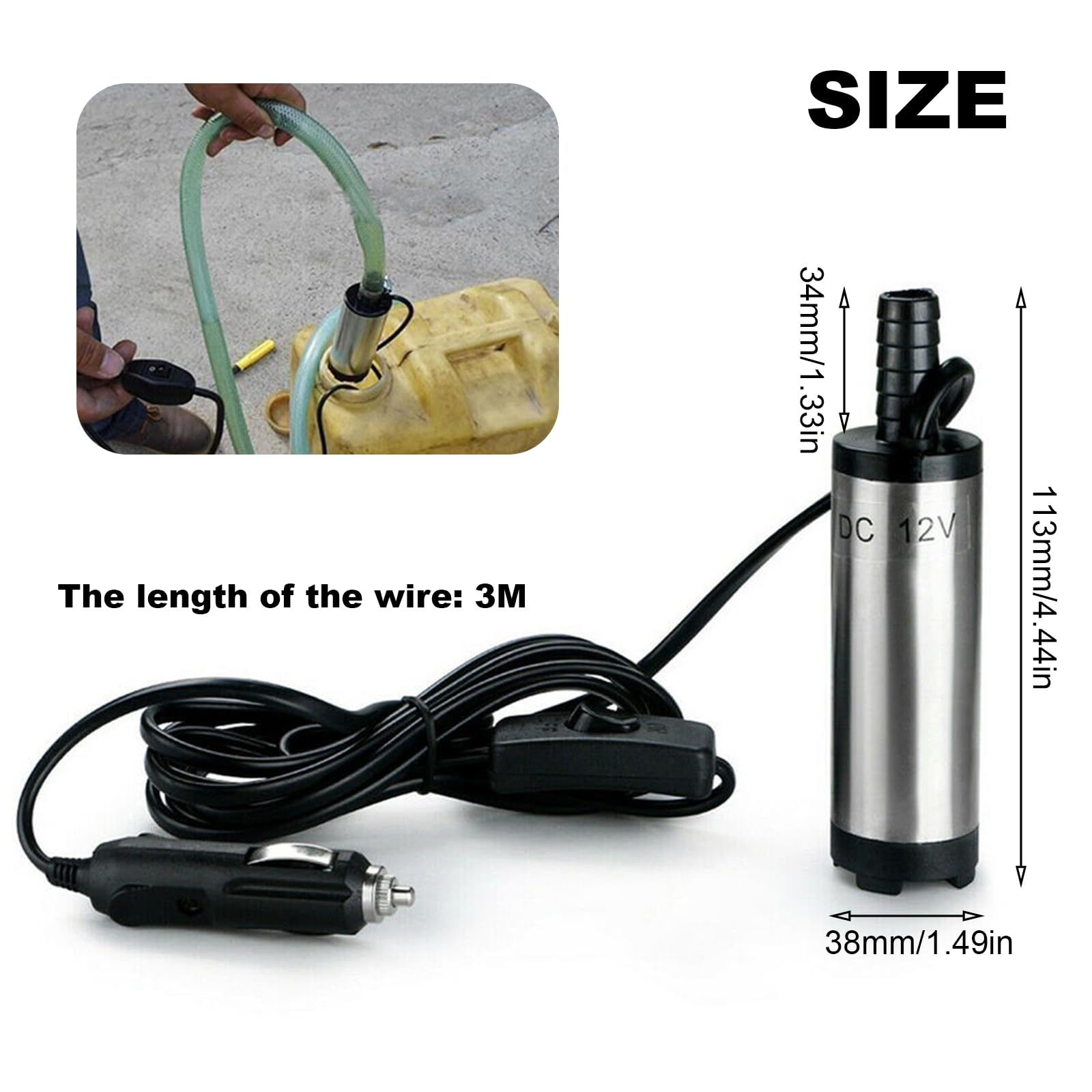 Pompa Elettrica Carburante 12V 12L/min In Acciaio Inox Con Filtro E Spina Accendisigari