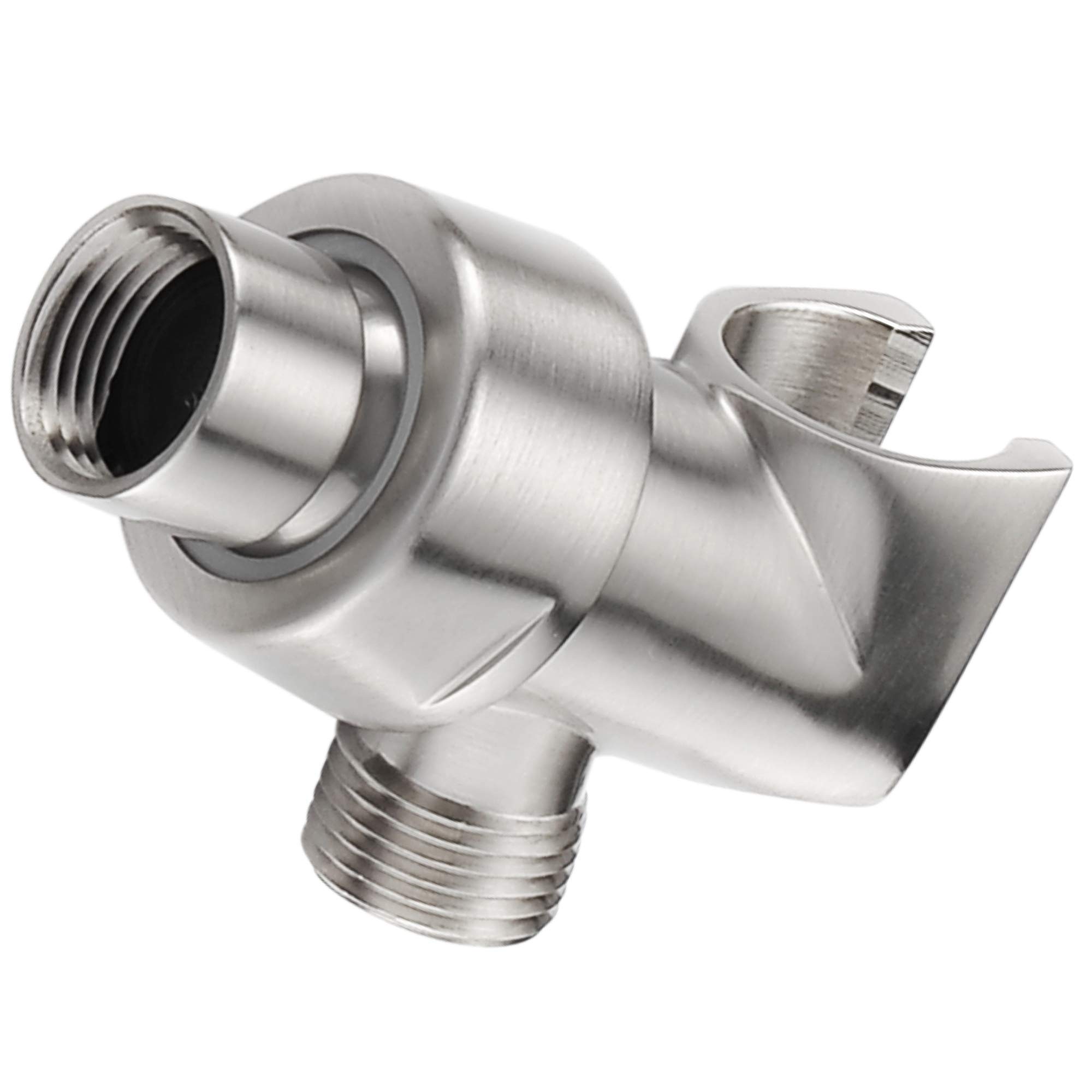 All Metal Handheld Shower Head Holder - Brushed Nickel - Adjustable Shower Wand Holder with Universal Wall Hook Bracket and Brass Pivot Ball - Hand Held Shower Head Holder - Shower Hose Holder