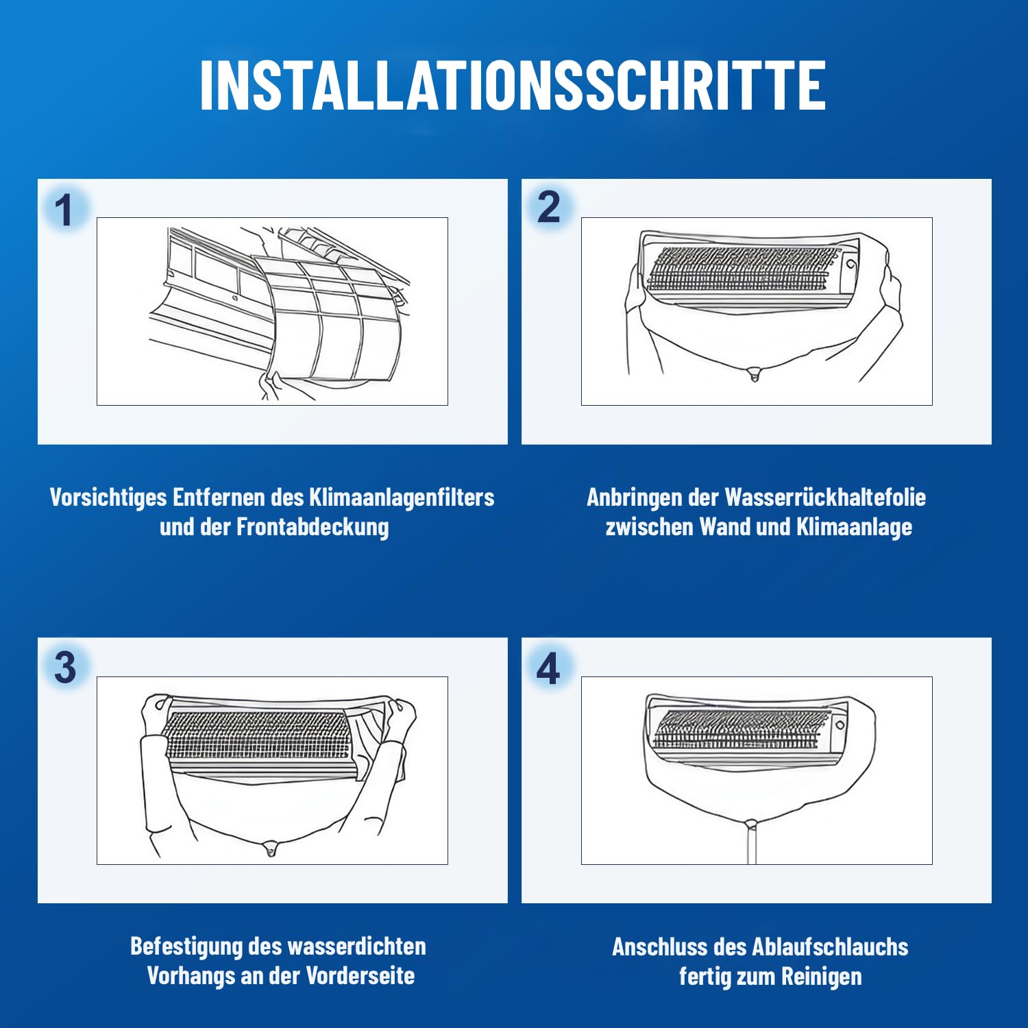 Split-Klimaanlagen Reinigungs-Set mit Wasserablaufschlauch, Wandmontage Klimagerät Schutzhaube, Auffangbeutel für Wartung & Reinigung, wasserdichte Staubschutzhülle