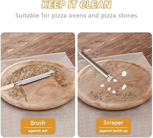 Miniatura 5 de Cepillo para horno de pizza, cepillo de 21 pulgadas y raspador de acero inoxidable para piedra de pizza, cepillo de limpieza de parrilla de