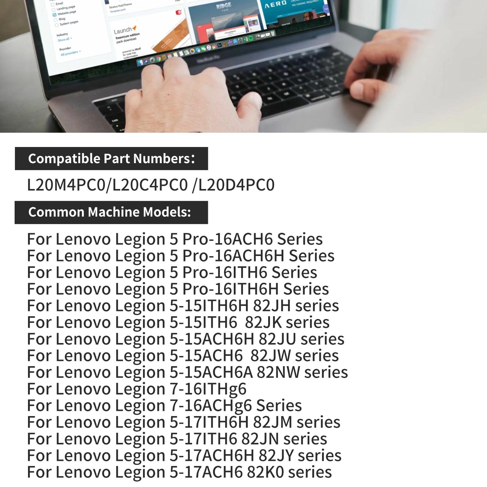 L20C4PC1 L20M4PC1 bateria do laptopa Lenovo Legion 5 Pro-16ACH6 5-15ITH6H 82JH 7-16ITHg6 5-17ITH6H 82JM L20C4PC2 L20M4PC0 L20M4PC2 15.3 6V 5215550 mAh/80 Wh