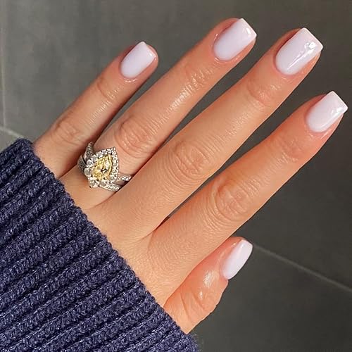 Uñas postizas cortas a presión, cuadradas blancas, uñas acrílicas de gel blanco puro, kit de uñas postizas brillantes y brillantes, calidad de salón