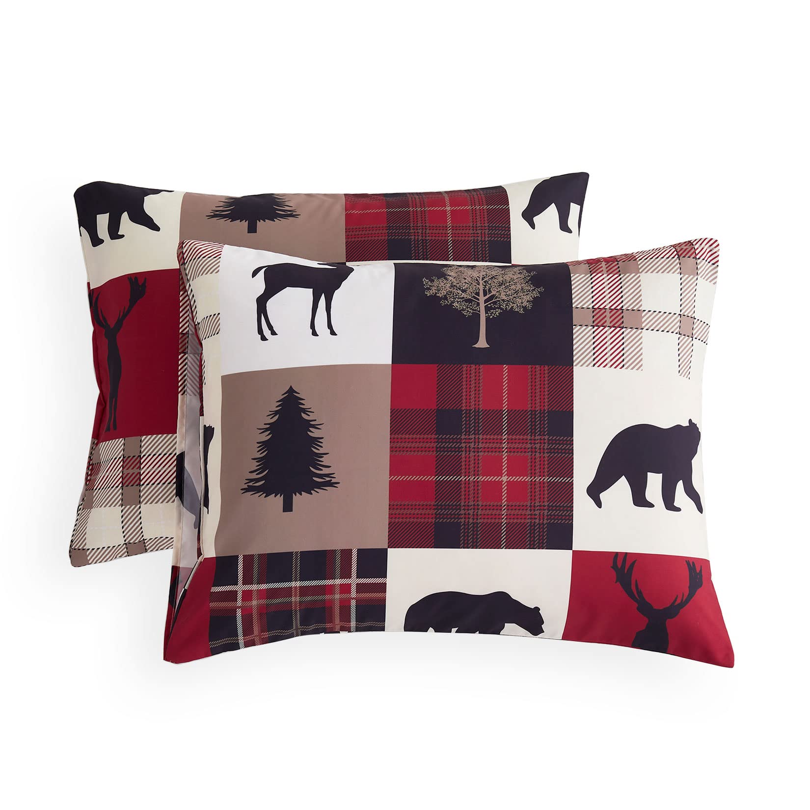 Wake In Cloud - Rustic Pillow Cases, Cabin Lodge Christmas Bear Moose Deer Woodland Western Country, Set of 2 Soft Pillowcases Pillow Shams Covers,