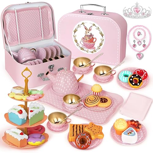 iAOVUEBY Tea Party Set for Little Girls, 49PCS Princess Tea
