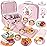 Tea Party Set for Little Girls, Princess Tea Time Toys Including Tin Teapot Set Cups Carrying Case, Toddlers Pretend Role Play Kids Kitchen Toys Birthday Gifts Age 3 4 5 6