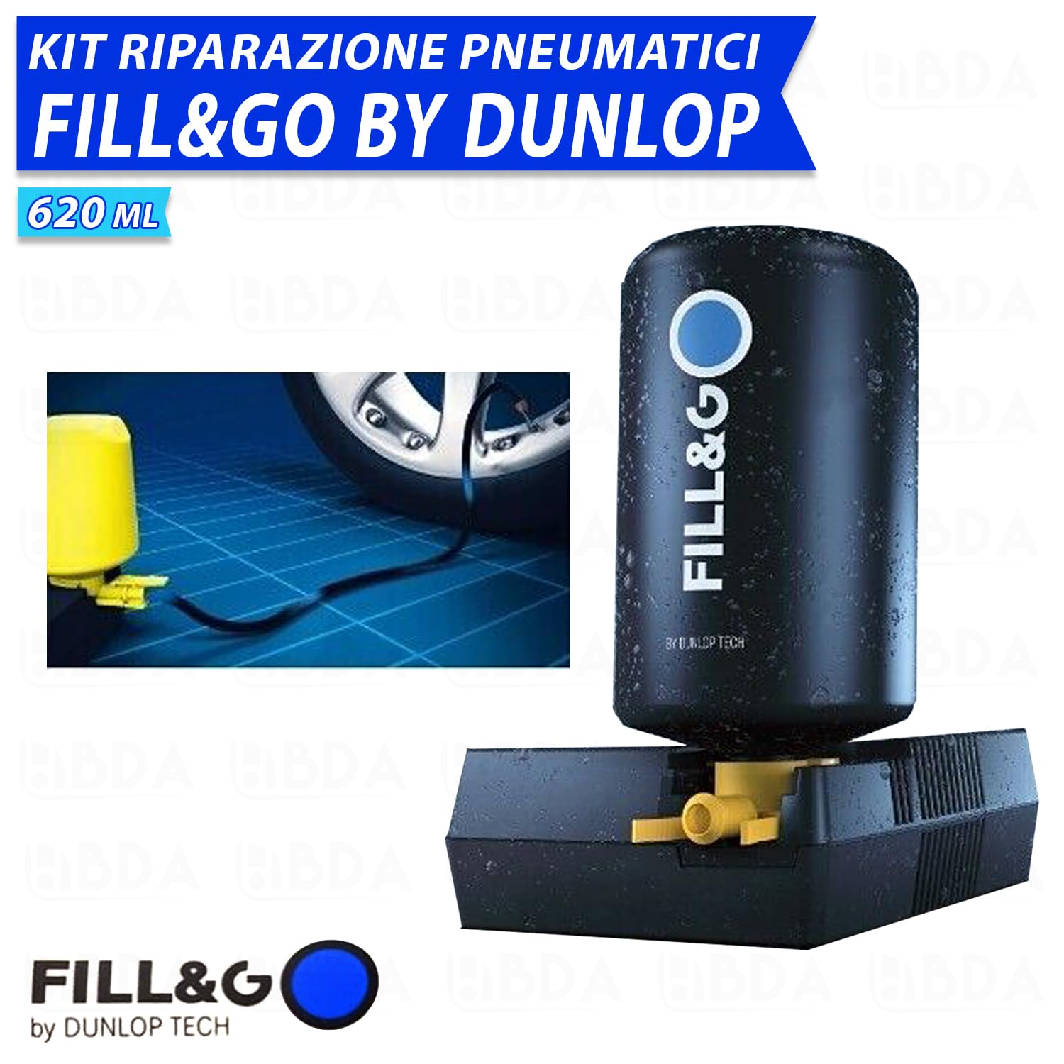 Sistema di Riparazione Pneumatici Kit Gonfia e Ripara Fill&Go by Dunlop Tech per MERCEDES-BENZ CLASSE R tutte le versioni, Pompa Elettrica da 620 ML