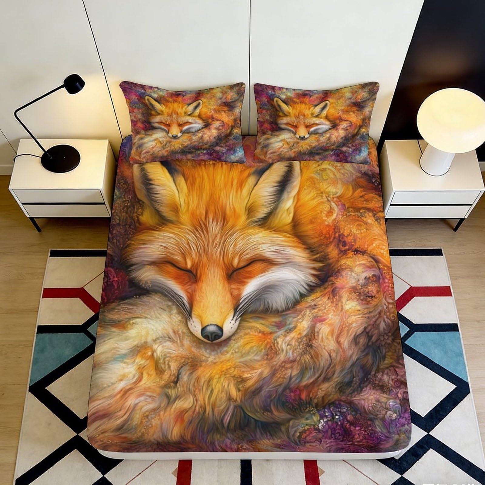 Dhbaneiok Style-7 3D Printed Fox Art Fitted Sheet Microfiber Soft Orange Animal Mattress Cover For Bedroom Guest Room Decor 90X200x25cm