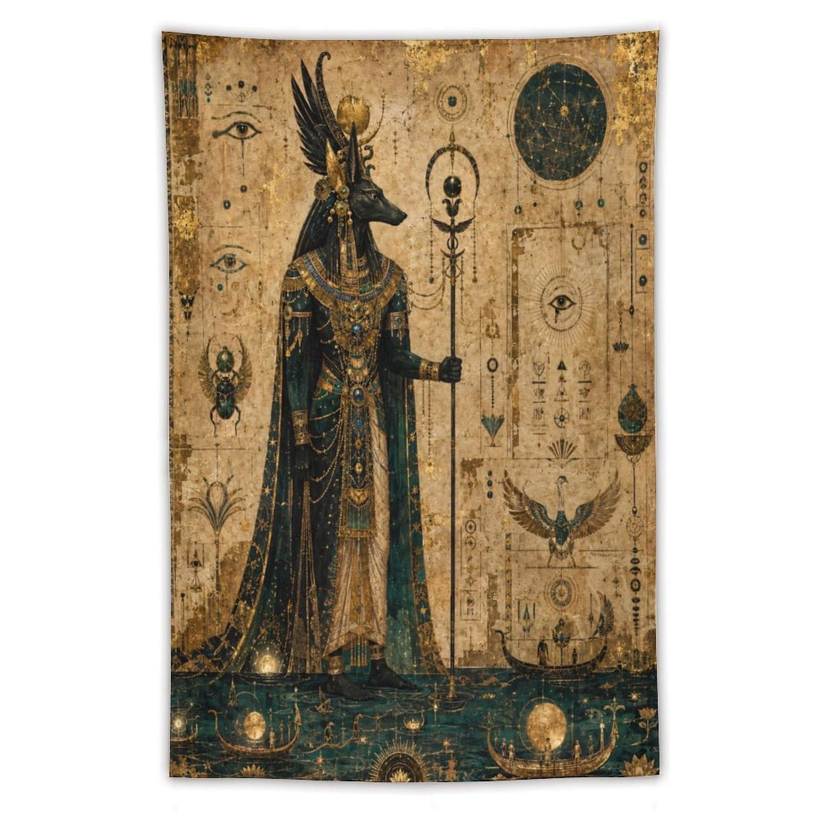 W7C8U2X3 Anubis Celestial Egyptian Wall Tapestry, Room Divider