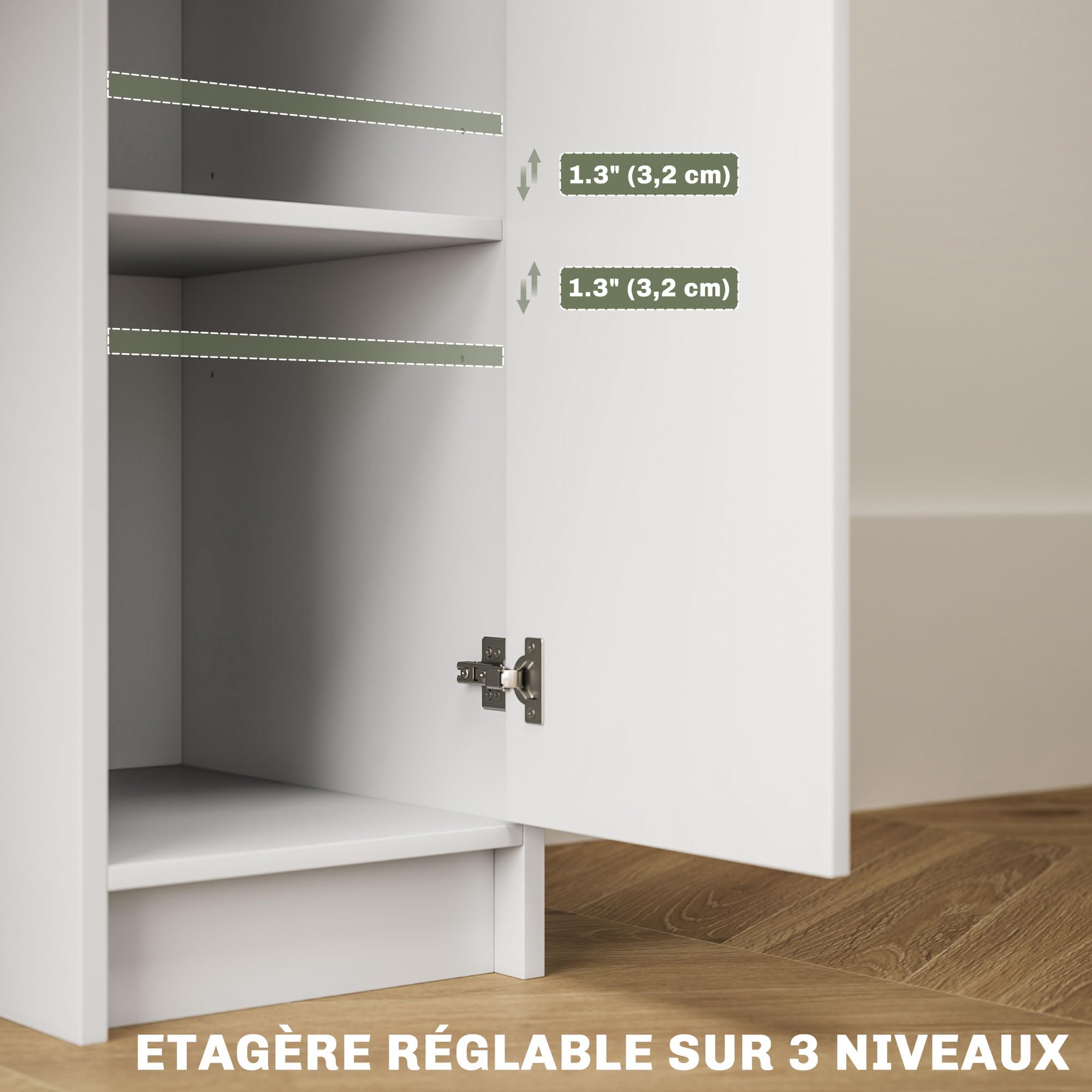Ensemble De Coiffeuse - 105 X 40 X 152 Cm - Maquillage Avec Leds Miroir Tabouret 6 Tiroirs 4 Portes Mdf Blanc