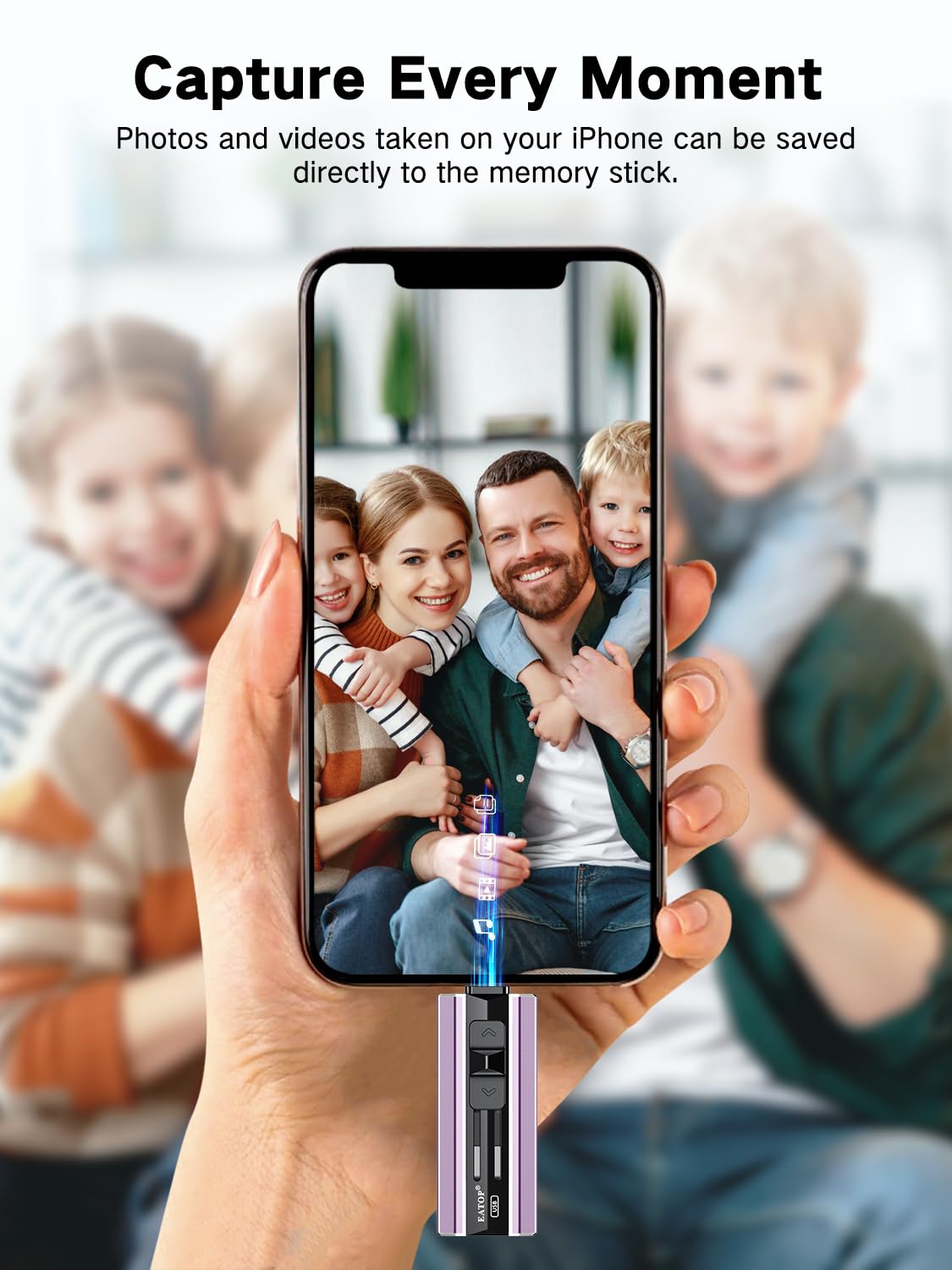 EATOP Chiavetta USB da 512 GB per iPhone e iPad, per backup di foto e video, memoria esterna del telefono, nessuna app richiesta, compatibile con iOS, Android e PC, viola
