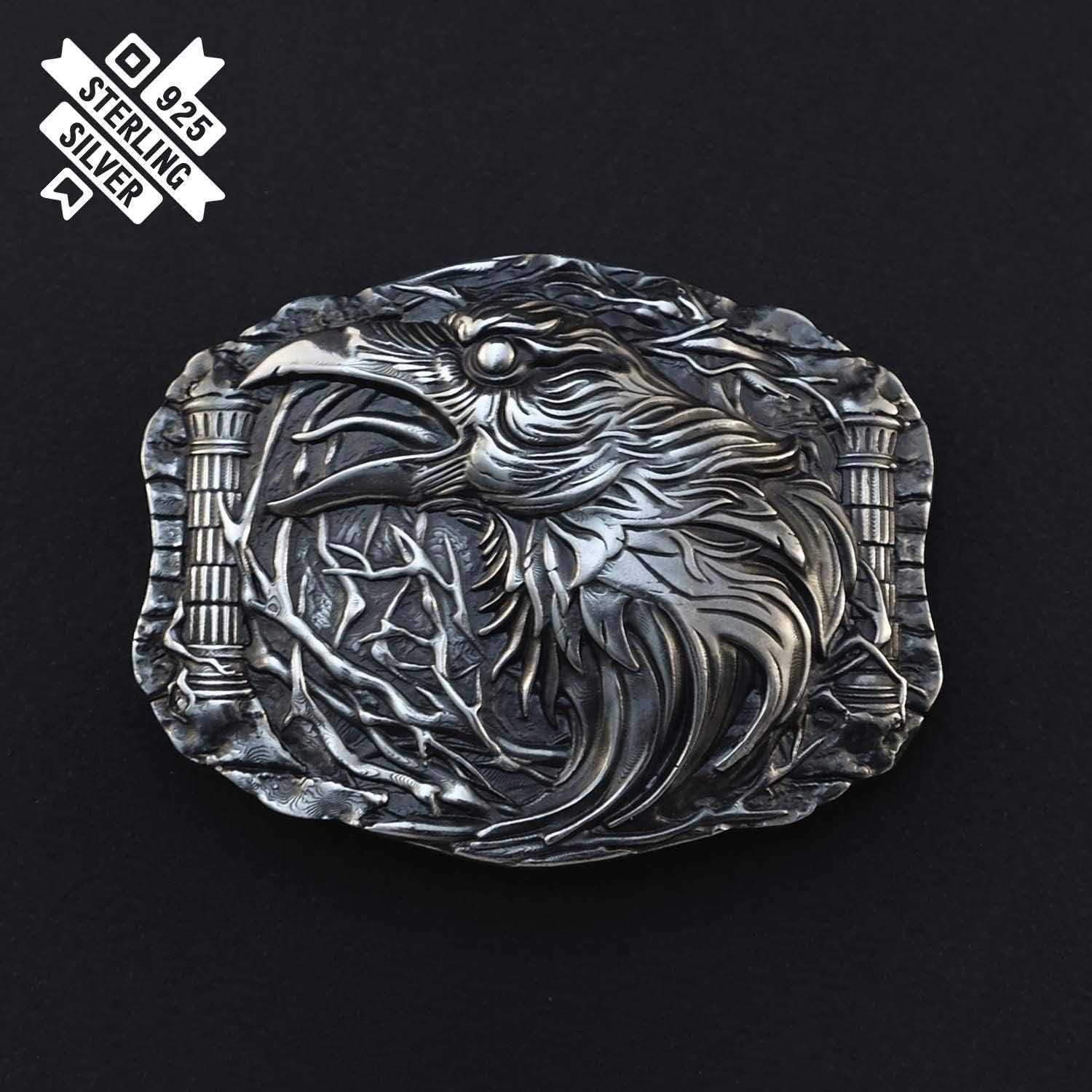 Raven belt buckle, Old Norse Scandinavian Odin's Huginn and Muninn ravens solid 925 Sterling Silver belt buckle
