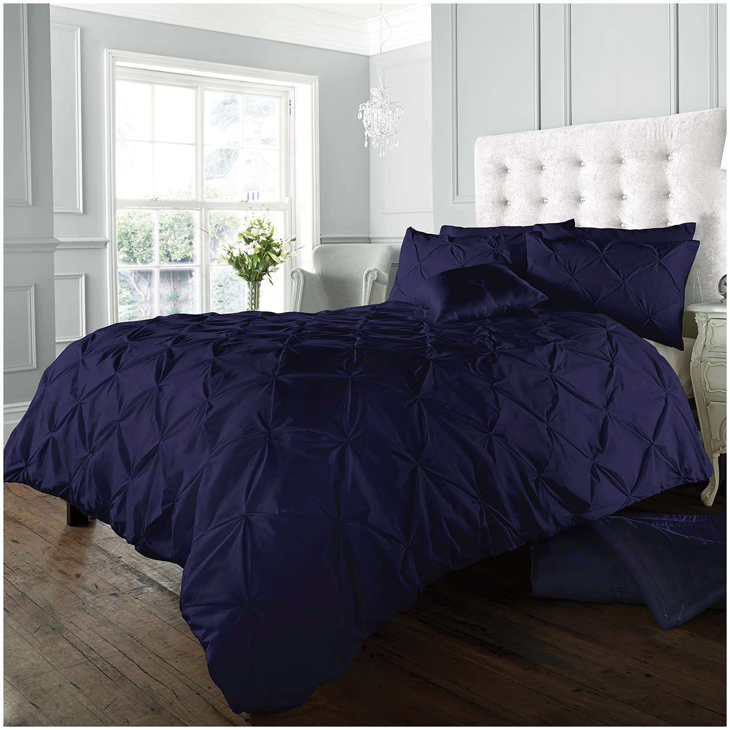 Gc Gaveno Cavailia Navy Pintuck Duvet Cover, Polycotton Pleated Bedding Bed Set, Single