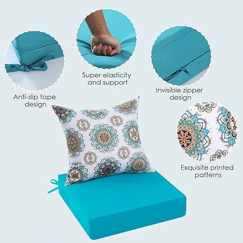 Miniatura 2 de Cojines de exterior para muebles de patio, cojines de asiento para exteriores de 24 x 24 pulgadas con funda extraíble impermeable resistente a la