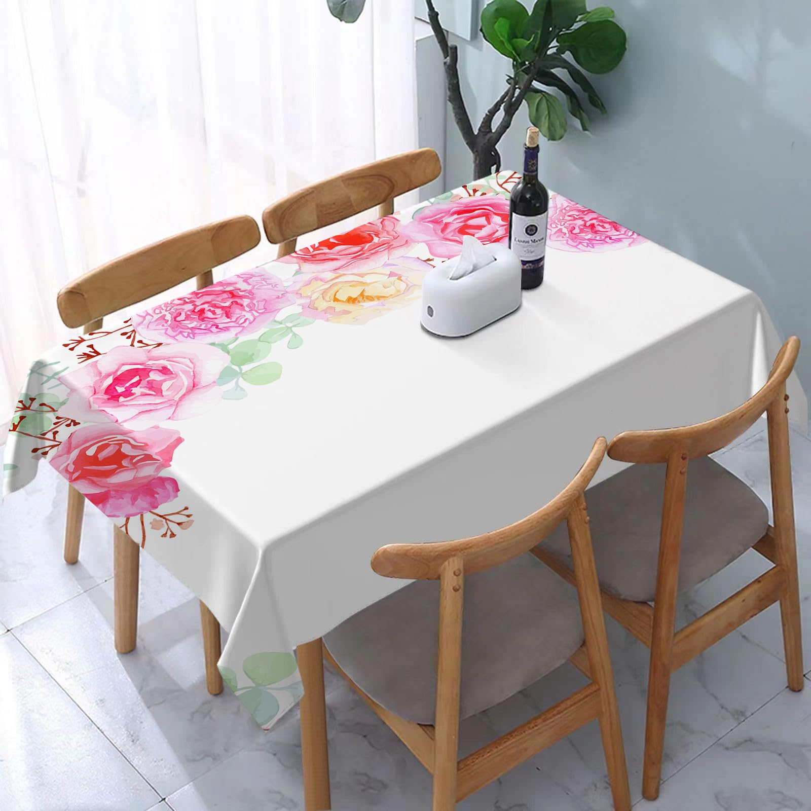 YOIUEWipeable Tablecloths Rectangular,Shabby Chic Decor, Floral Wreath in Half,Stain Resistant Waterproof Square Wipe Clean Table Cover for Kitchen,Dinner,Picnic Outdoor Party Rectangle 137 * 183cm