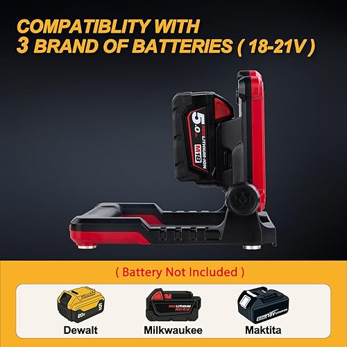 Miniatura 3 de DAYATECH Luz de trabajo LED inalámbrica compatible con batería Dewalt y Milwaukee de 18-20V, 4000 LM 25 W, sin parpadeo, brillo ajustable, base