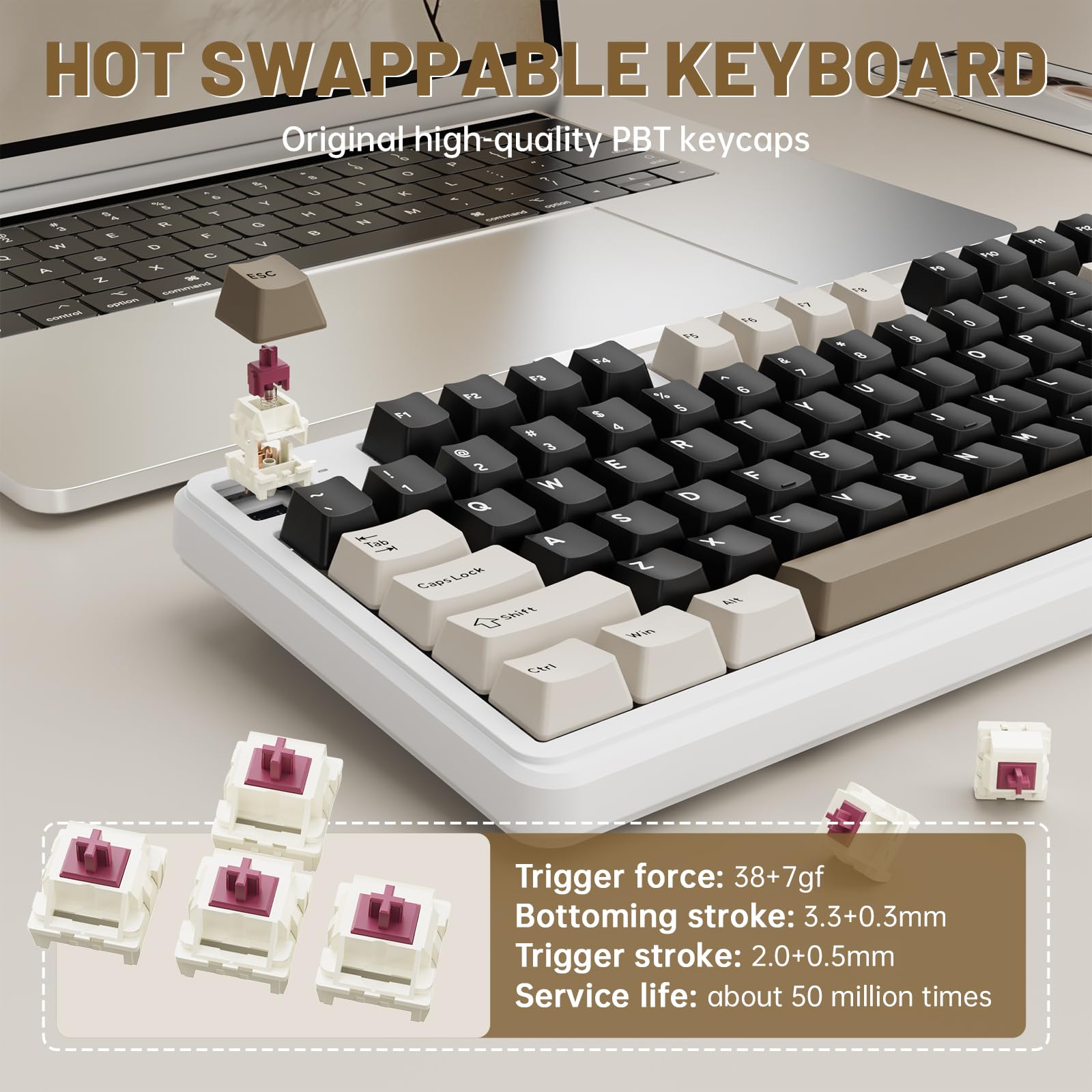 MAMBASNAKE × ATTACK SHARK X98 Pro Tastiera Gaming Wireless 96%, Display LED & Manopola, BT/2.4G/USB-C, Tastiera Meccanica RGB QWERTY, PBT Side-Printed, Hot-Swappable Gasket, 4000mAh(Bianco Marrone)