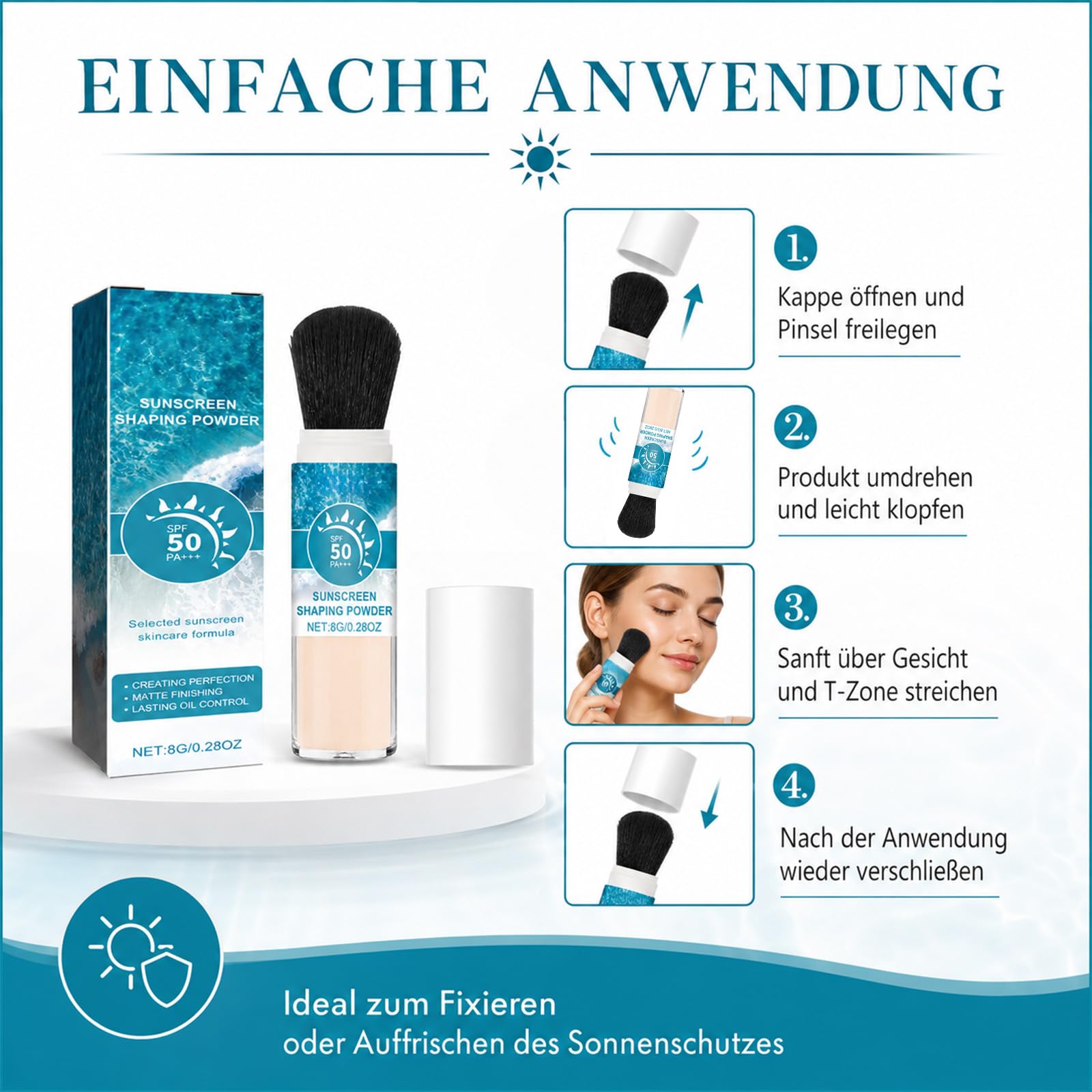 EONFAVE Puder Przeciwsłoneczny SPF50 PA+++ Ze Współczynnikiem Ochrony Przeciwslonecznej Do Twarzy Z Pędzlem Matujący Puder Utrwalający Z Olejem Kontrolnym W Podróży