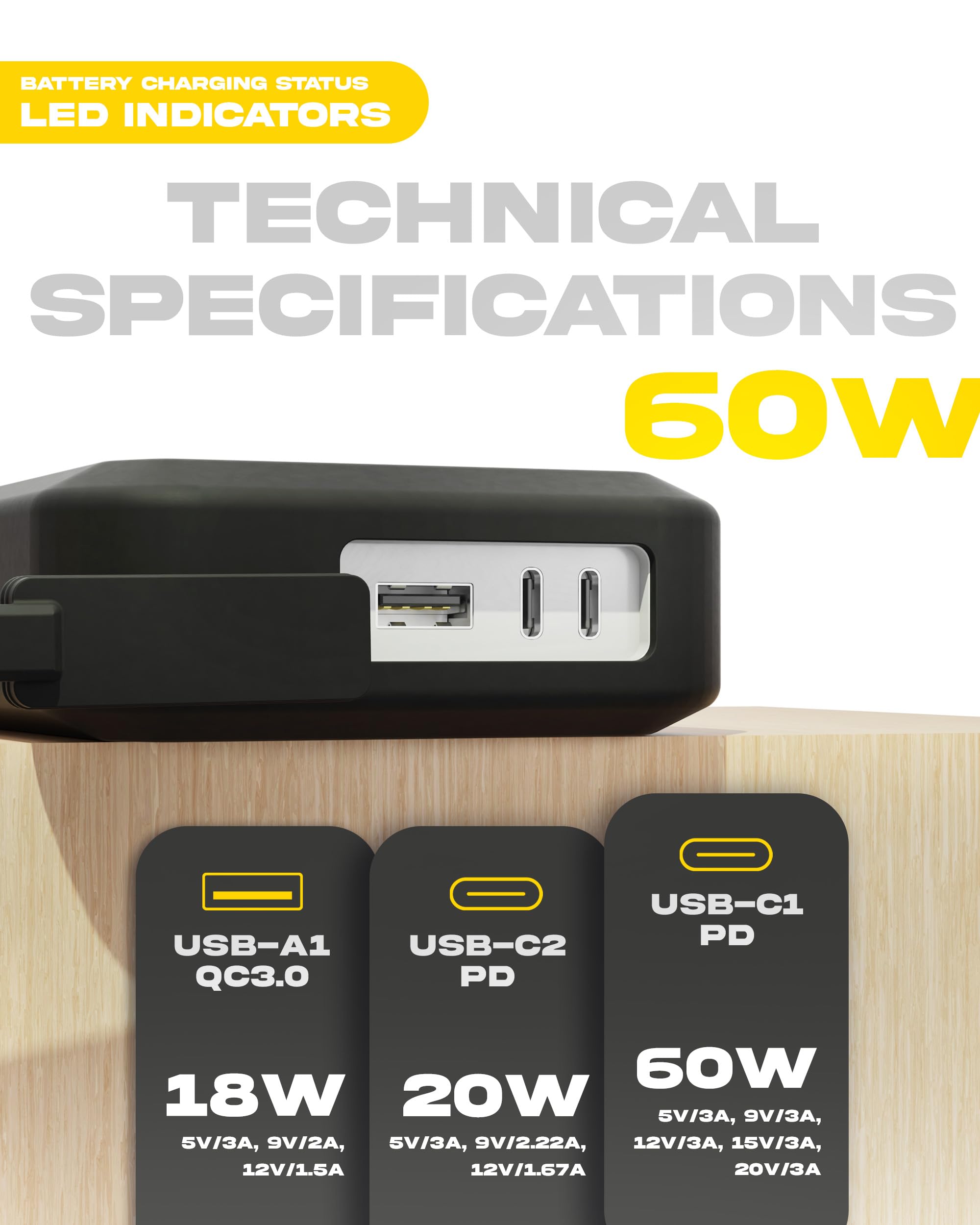 Batería Externa Gravity 20 Extreme Pro 20000 mAh con USB-C PD 60W, USB-C PD 20W y USB-A QC3.0 18W, Power Bank Robusta Resistente a Golpes y Salpicaduras, Carga rápida para portátil, Tablet y Viaje