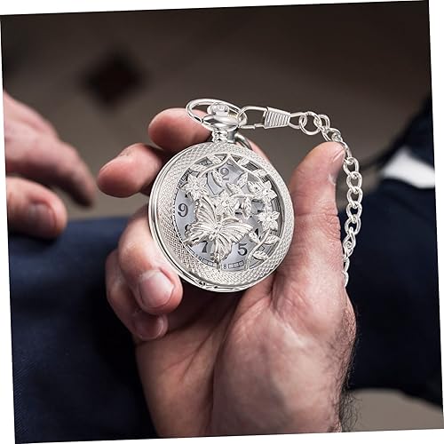 Miniatura 8 de ERINGOGO Reloj de bolsillo para hombre, 2 piezas, reloj minimalista con colgante de plata para hombre, colgante para hombre, relojes clásicos huecos