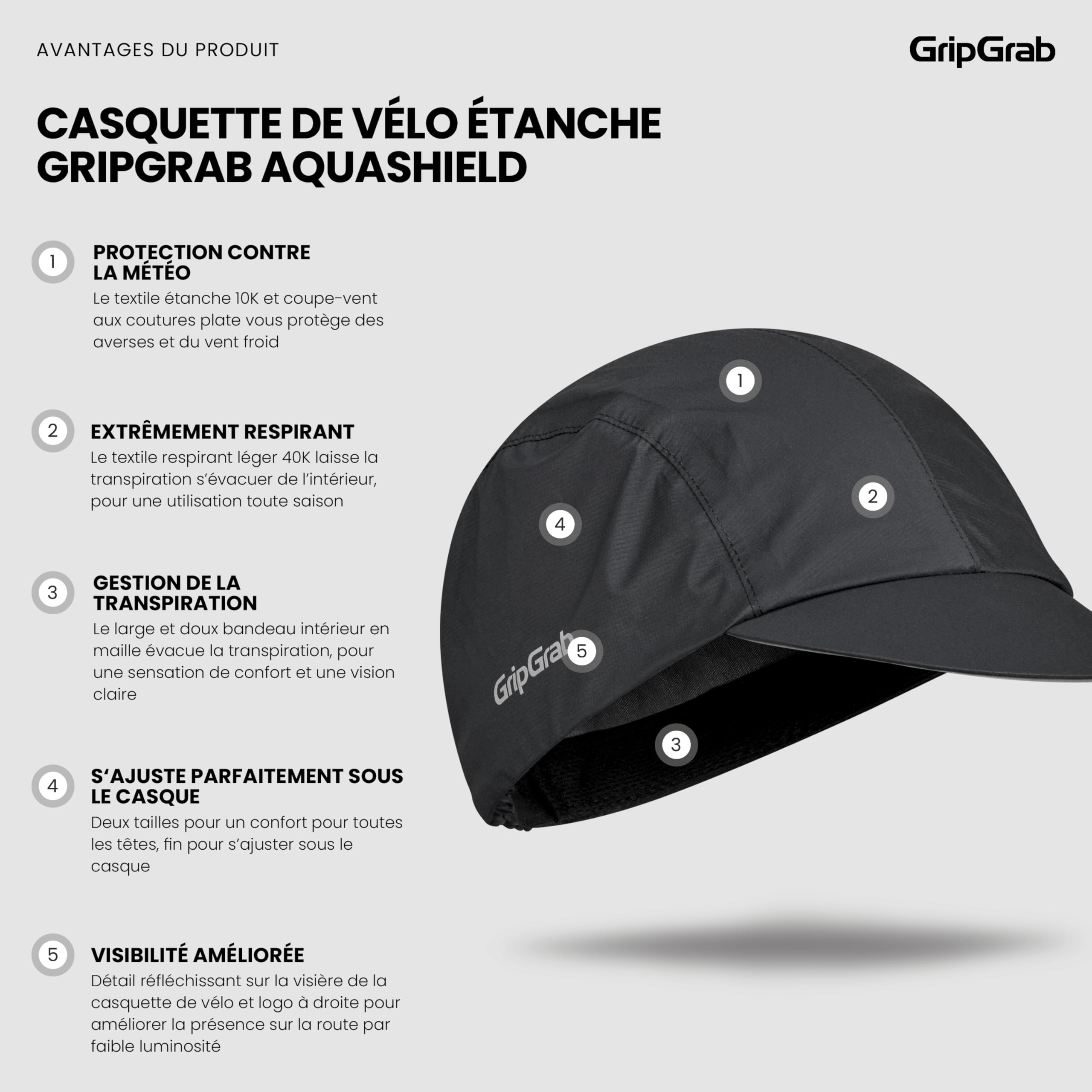 GripGrab Gripgrab Aquashield sous-Casque Étanche de Vélo Casquette Imperméable de Cyclisme Protection Contre la Pluie - Casquette de Cyclisme - Mixte