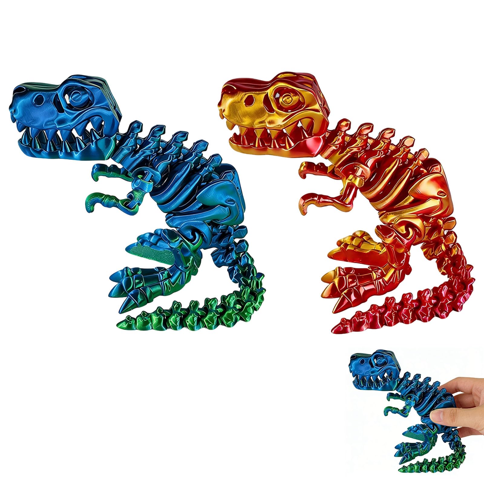 2Pcs 3D Printed Dinosaur Skeleton Toy Articulated Dinosaur Bones Fidget Toy Realistic Flexible Joints 3D Printed Animals Model Desk Decor for Home Office Stress Relief Gift for Kids Adults (Set 4) — image 1