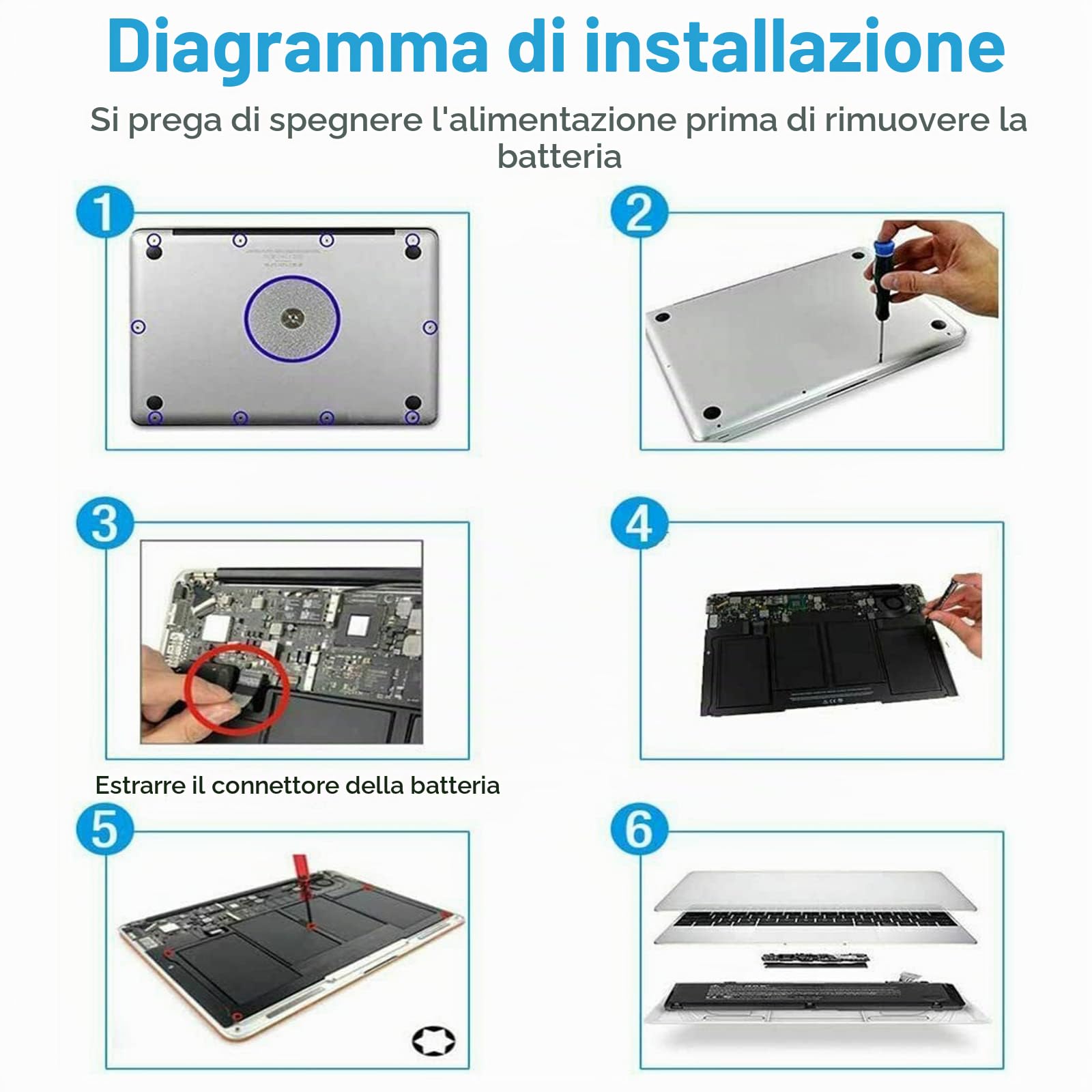 ASUNCELL 7.6V/55Wh A1405 Batteria del computer portatile per MacBookAir3,2 13" A1369 - (Late 2010，Mid 2011) MacBookAir5,2 13" A1466 - (Mid 2012，Mid 2013，Early 2014，Early 2015) A1377 A1405